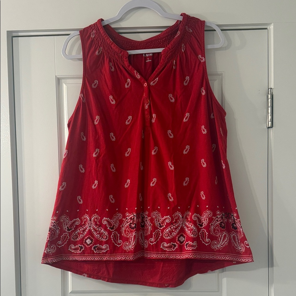 Kim Rogers Red Paisley v neck Tank Top size L